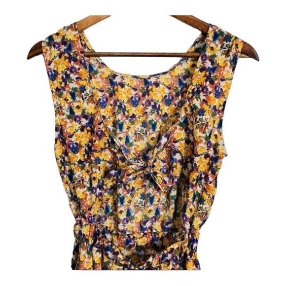 4/$45 AMERICAN APPAREL Yellow Blue Floral Sleeveless Mini Open Back Dress XS - Picture 4 of 8